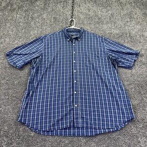 NorthCrest Shirt Mens 3XLT Blue Plaid Short Sleeve Button Up Wrinkle Resistant